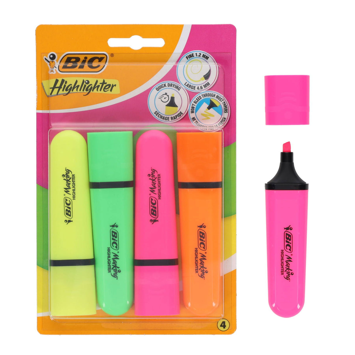 BIC Flat Highlighter - Neon - Pack of 5 | Stationery Shop UK