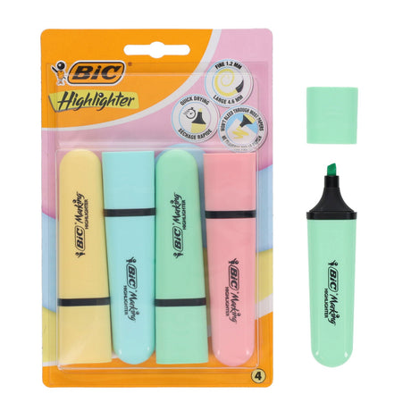 BIC Flat Highlighter - Pastel - Pack of 4 | Stationery Shop UK