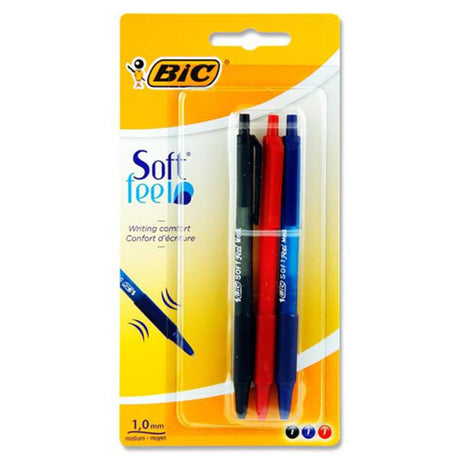 BIC Soft Feel Ballpoint Pens - Blue, Red, Black - Pack of 3 | Stationery Shop UK