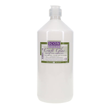 Icon PVA Craft Glue - Fast Drying, Clear & Washable - 1 Litre Bottle | Stationery Shop UK