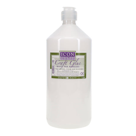 Icon PVA Craft Glue - Fast Drying, Clear & Washable - 1 Litre Bottle