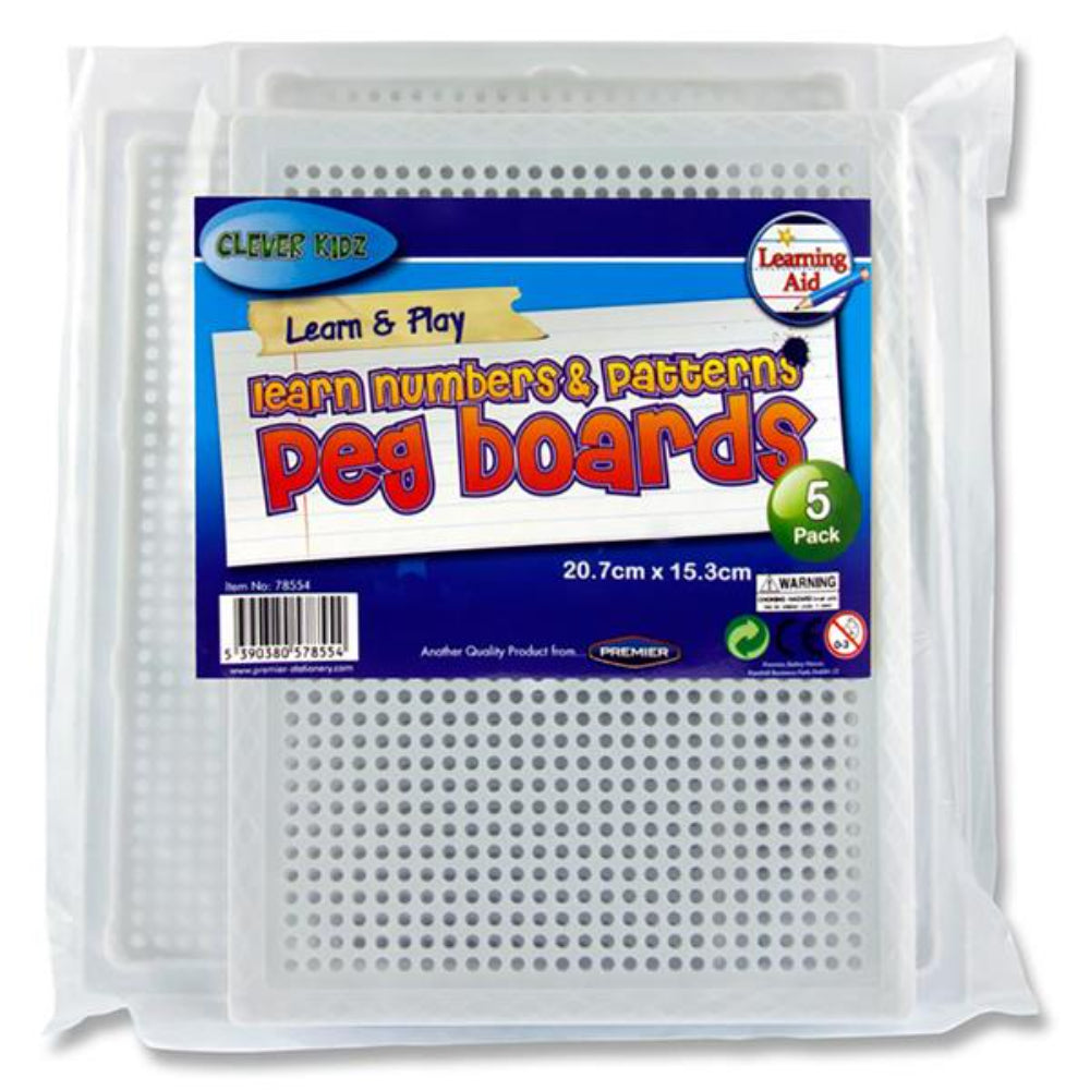 Clever Kidz Learn & Play | Multipack Learn Numbers & Patterns - 5 Peg Boards & 2000 Peg Pieces | Stationery Shop UK