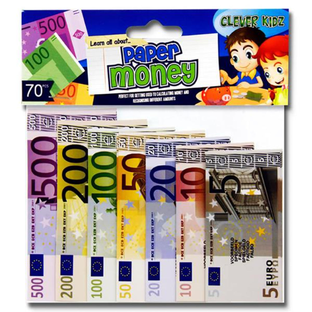Clever Kidz Paper Euro Money Set - Pack of 70 | Stationery Shop UK