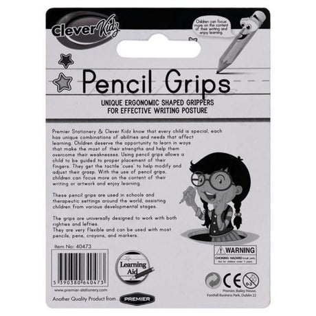 Clever Kidz Pencil Grips Assorted Colours - Pack of 5