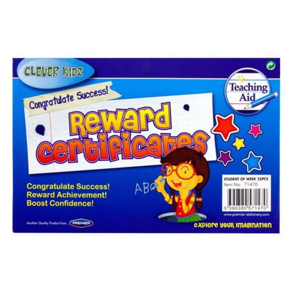 Clever Kidz Reward Certificates - Student of The Week - Pack of 25 | Stationery Shop UK