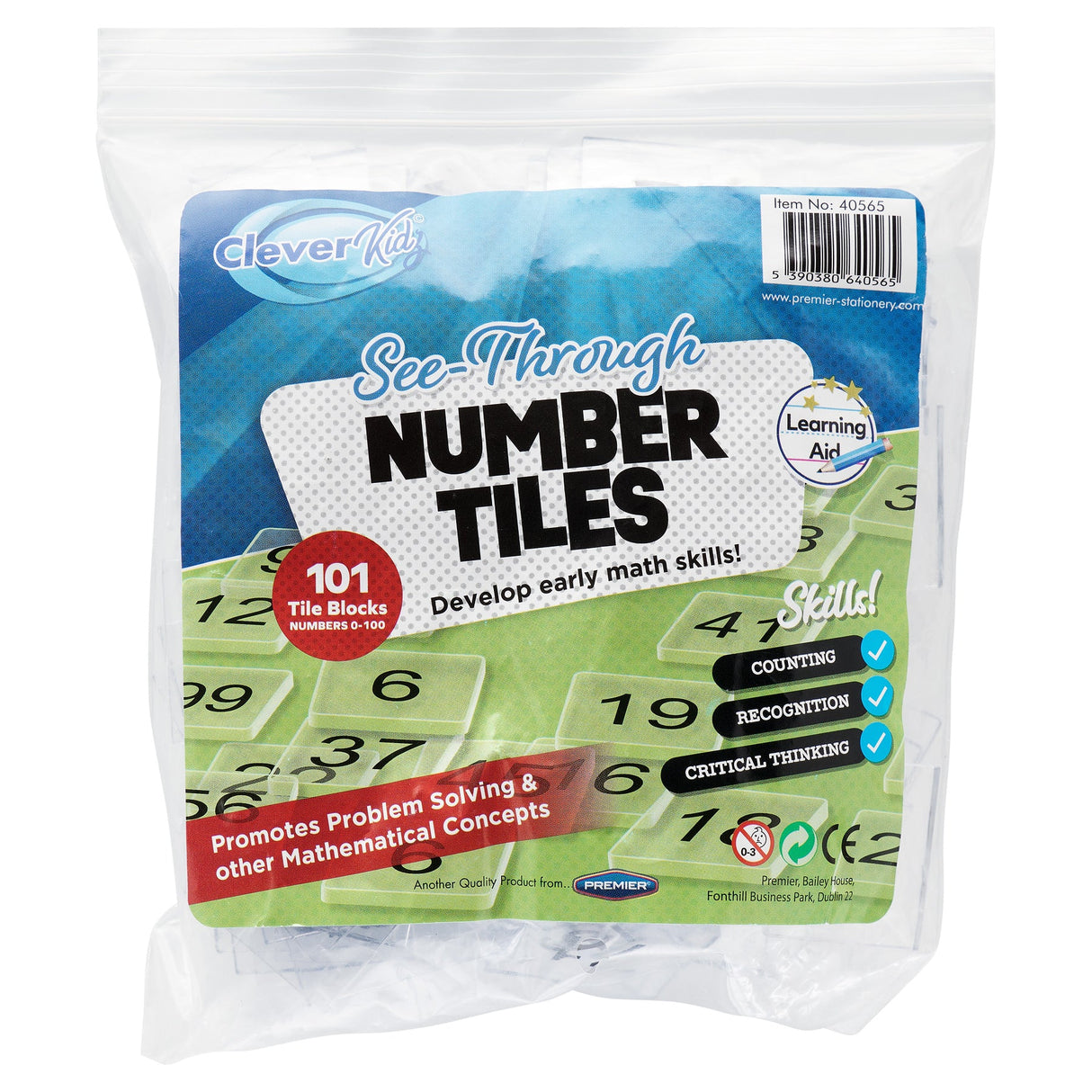 Clever Kidz See Through Number Tiles - 101 Blocks | Stationery Shop UK