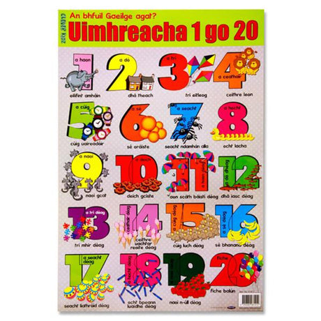 Clever Kidz Wall Chart - Irish Numbers 1-20-Educational Posters-Clever Kidz|StationeryShop.co.uk