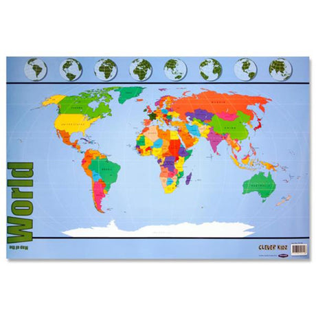 Clever Kidz Wall Chart - Map of The World | Stationery Shop UK