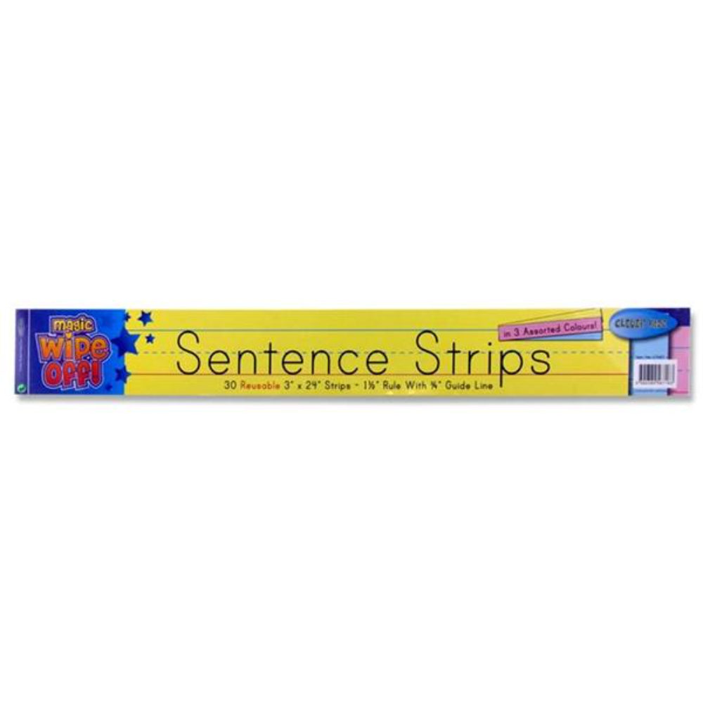 Clever Kidz Wipe-Off Reusable Sentence Strips - 3 x 24 - Coloured - Pack of 30 | Stationery Shop UK