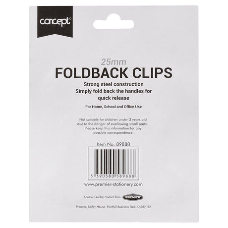 Concept 25mm Fold Back Binder Clips - Multicoloured - Pack of 4