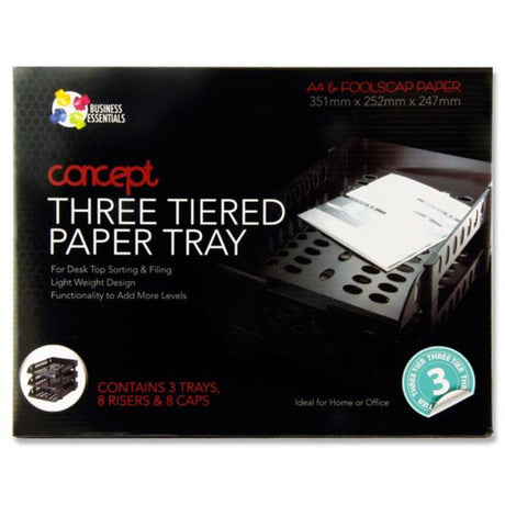 Concept 3 Tiered A4/Foolscap Paper & Letter Tray - Black | Stationery Shop UK