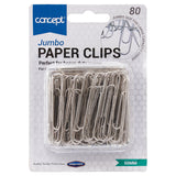 Concept 50mm Jumbo Paper Clips - Silver - Pack of 80 | Stationery Shop UK