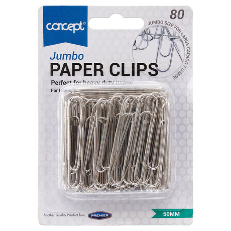 Concept 50mm Jumbo Paper Clips - Silver - Pack of 80 | Stationery Shop UK