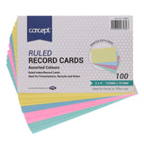 Concept 6 x 4 Ruled Record Cards - Colour - Pack of 100-Index Cards & Boxes-Concept|StationeryShop.co.uk