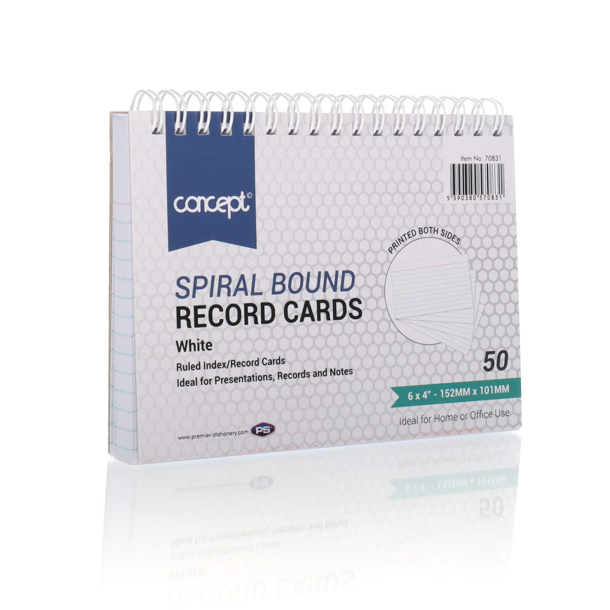 Concept 6x4 Spiral Ruled Index Cards - White - 50 Cards-Index Cards & Boxes-Concept|StationeryShop.co.uk