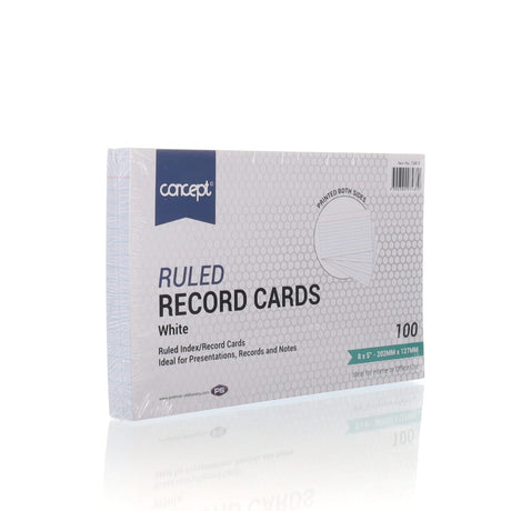 Concept 8 x 5 Ruled Record Cards - White - Pack of 100