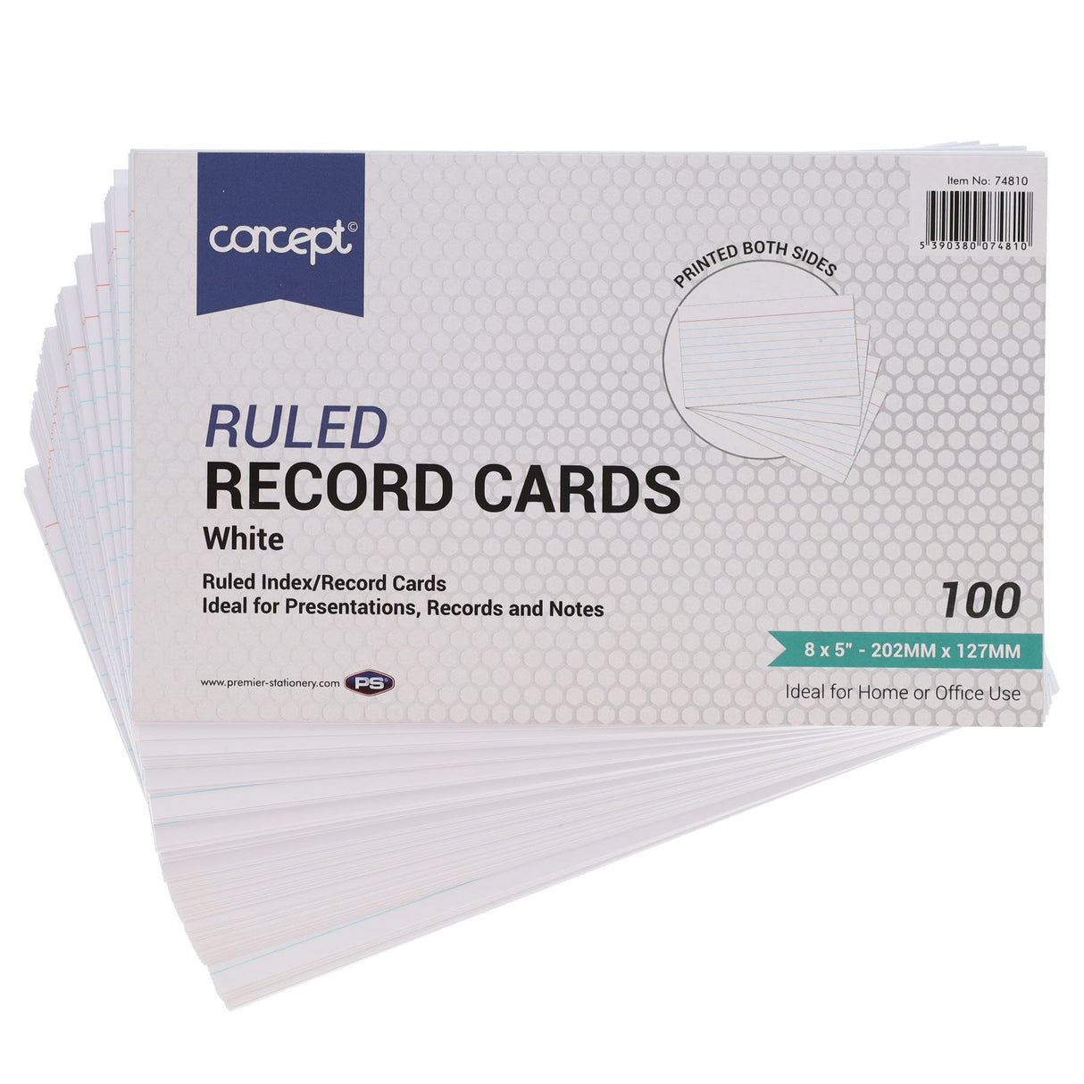 Concept 8 x 5 Ruled Record Cards - White - Pack of 100 | Stationery Shop UK