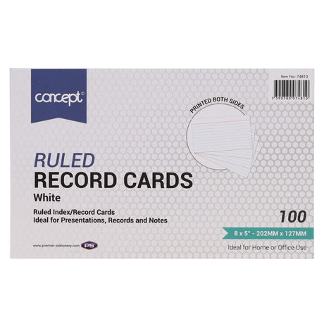 Concept 8 x 5 Ruled Record Cards - White - Pack of 100 | Stationery Shop UK