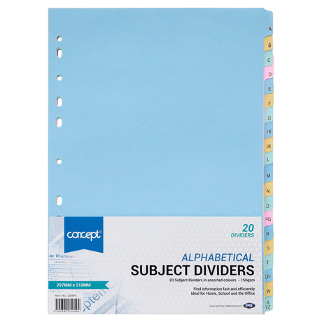 Concept A-Z Alphabetical Subject Dividers - 160 gsm - 20 Tabs | Stationery Shop UK