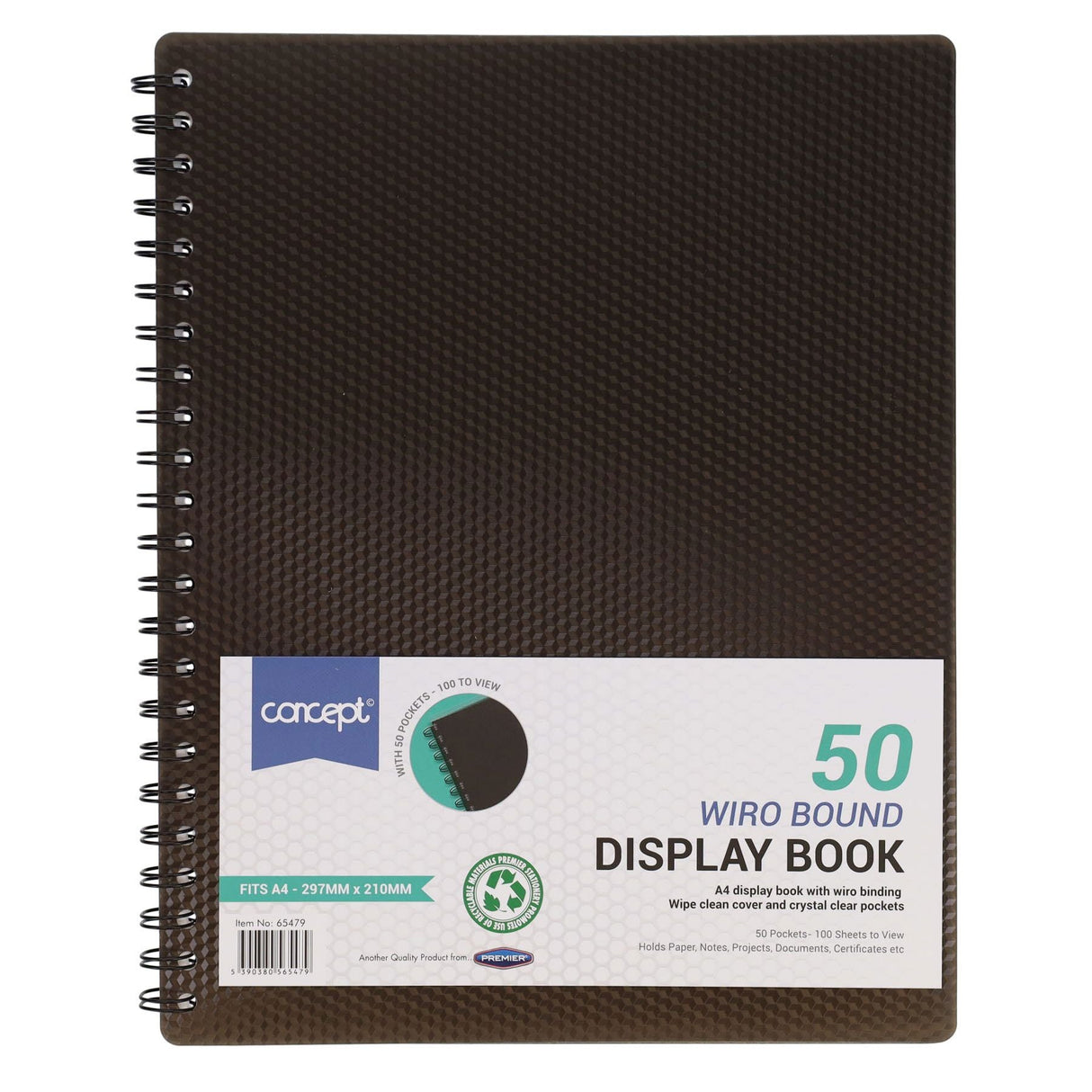 Concept A4 50 Pocket Wiro Display Book - Black-Display Books-Concept | Buy Online at Stationery Shop