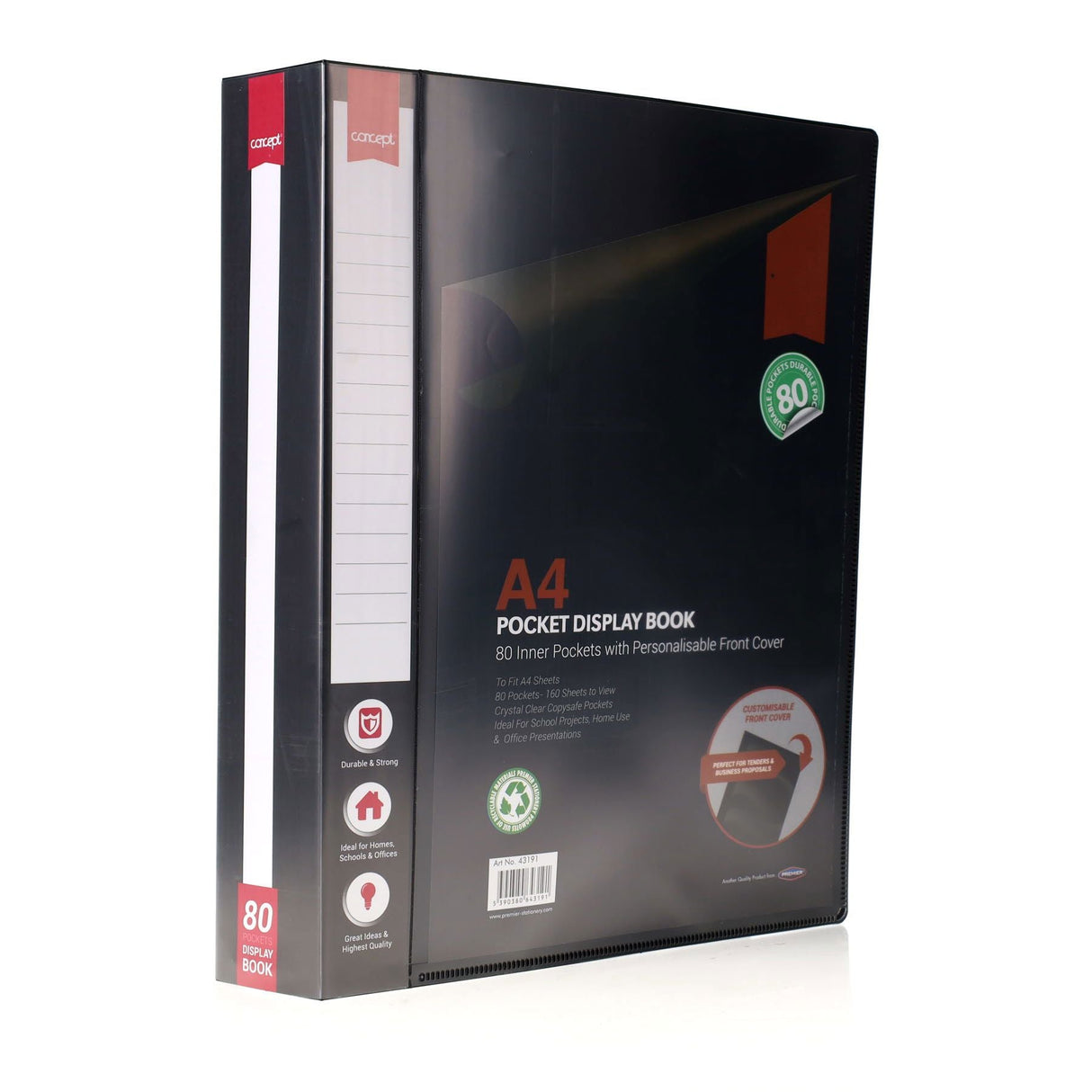 Concept A4 Display Book - Black - 80 Pocket-Display Books-Concept|StationeryShop.co.uk