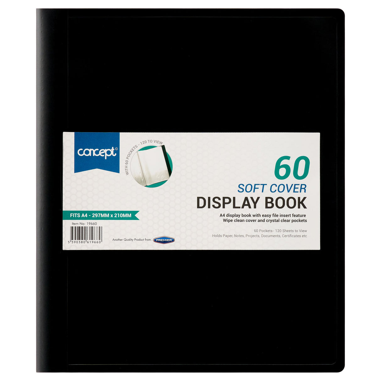 Concept A4 Display Book - Black Soft Cover. - 60 Pockets-Display Books-Concept|StationeryShop.co.uk