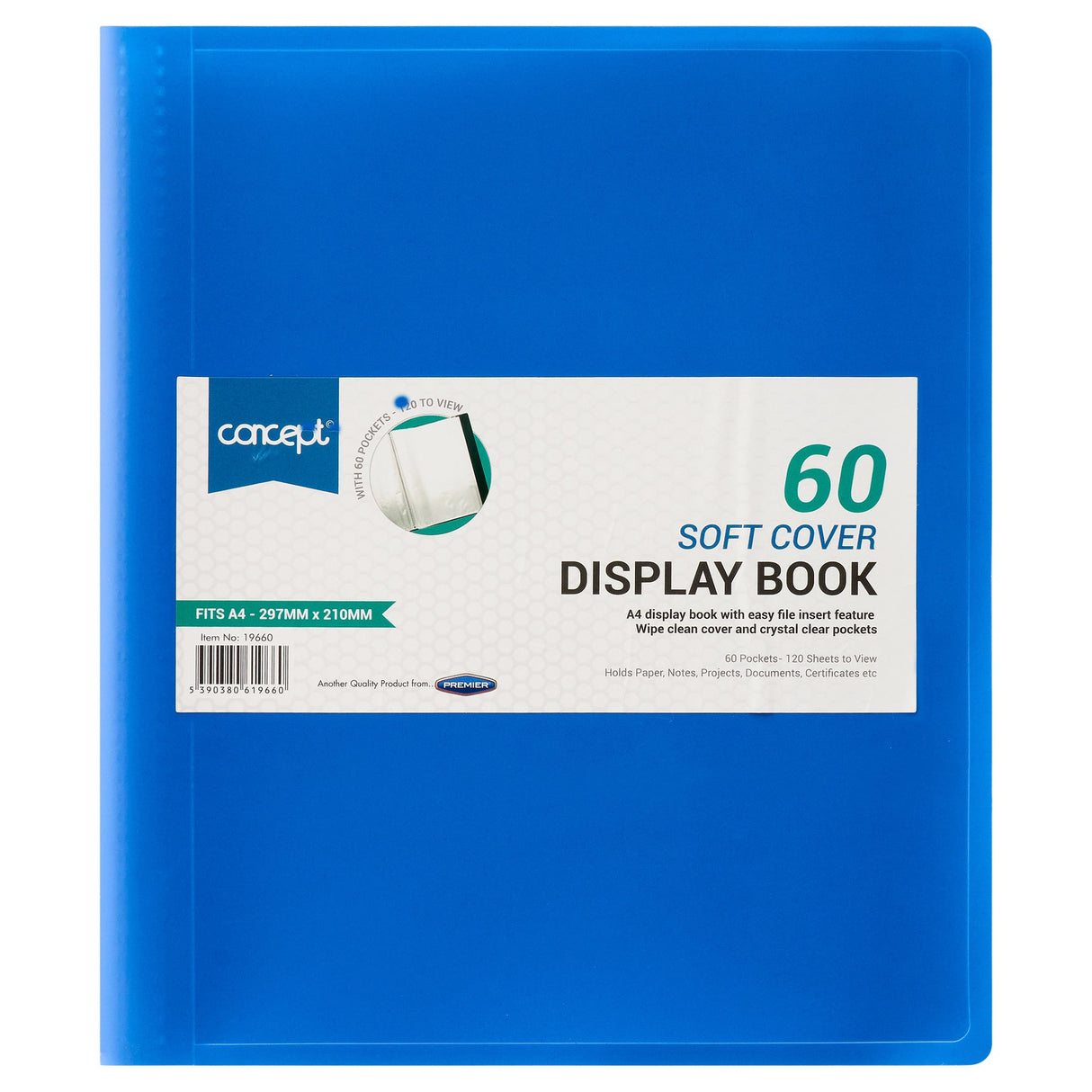 Concept A4 Display Book - Blue Soft Cover - 60 Pockets-Display Books-Concept|StationeryShop.co.uk