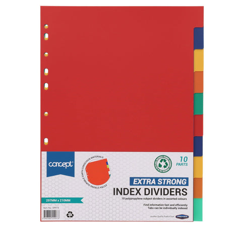 Concept A4 Extra Strong Plastic Subject Dividers - 10 Tabs | Stationery Shop UK