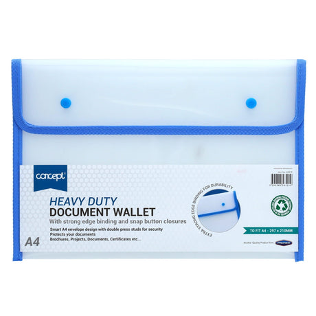 Concept A4 Heavy Duty Button Document Wallet - Blue | Stationery Shop UK