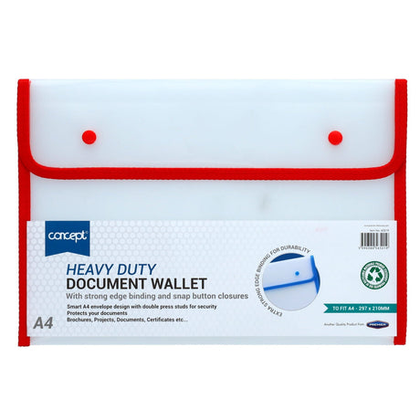 Concept A4 Heavy Duty Button Document Wallet - Red | Stationery Shop UK