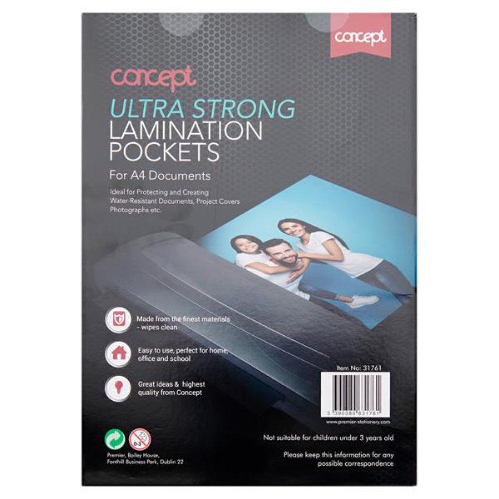 Concept A4 Laminating Pouches - 250 Micron - Pack of 100 | Stationery Shop UK