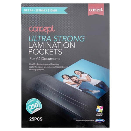 Concept A4 Laminating Pouches - 250 Micron - Pack of 25 | Stationery Shop UK