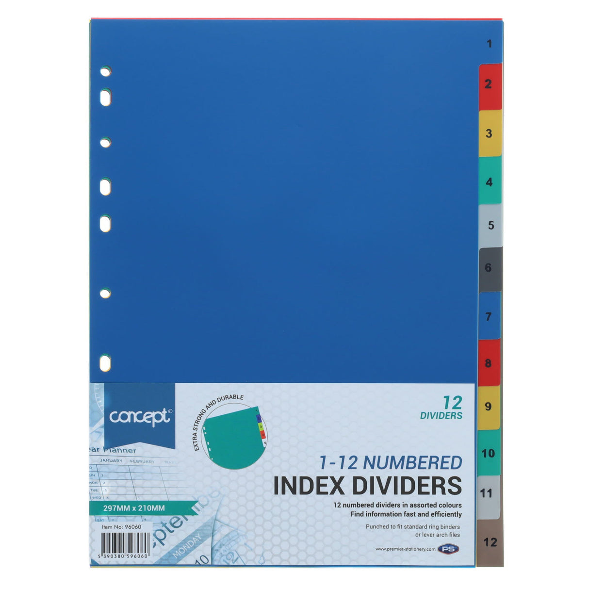Concept A4 Numbered 1-12 Subject Dividers-Page Dividers & Indexes-Concept|StationeryShop.co.uk
