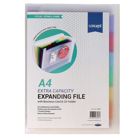 Concept A4 Superior Quality Expanding File with CD & Business Card Holder - 7 Pockets | Stationery Shop UK