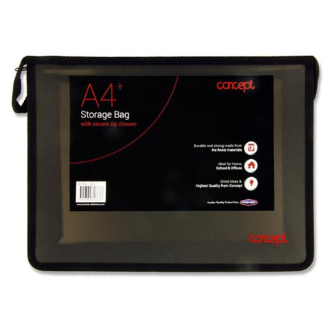Concept A4+ Zip File Wallet Storage Bag - Black | Stationery Shop UK