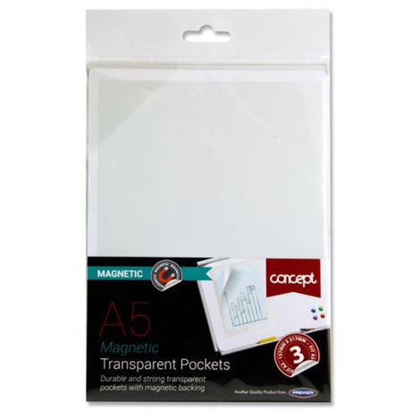 Concept A5 Magnetic Transparent Pockets - Pack of 3-Punched Pockets-Concept|StationeryShop.co.uk