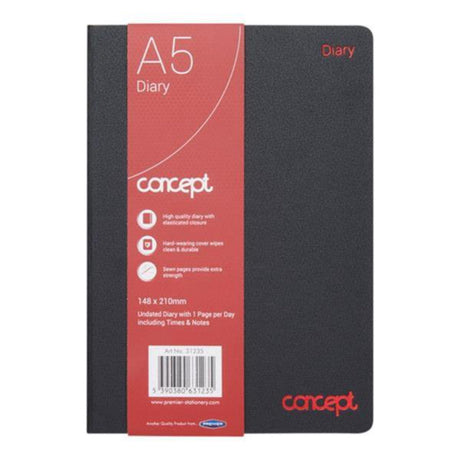 Concept A5 Undated Diary With Times & Notes - Page A Day | Stationery Shop UK