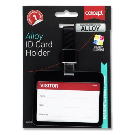 Concept Alloy ID Card Holder Clear Clip Lanyard - Horizontal - Black | Stationery Shop UK