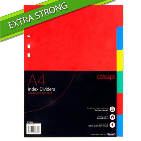 Concept Extra Strong Index Dividers - 230gsm - 6 Tabs-Page Dividers & Indexes-Concept|StationeryShop.co.uk