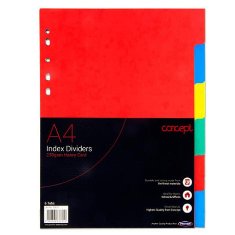 Concept Extra Strong Index Dividers - 230gsm - 6 Tabs-Page Dividers & Indexes-Concept|StationeryShop.co.uk