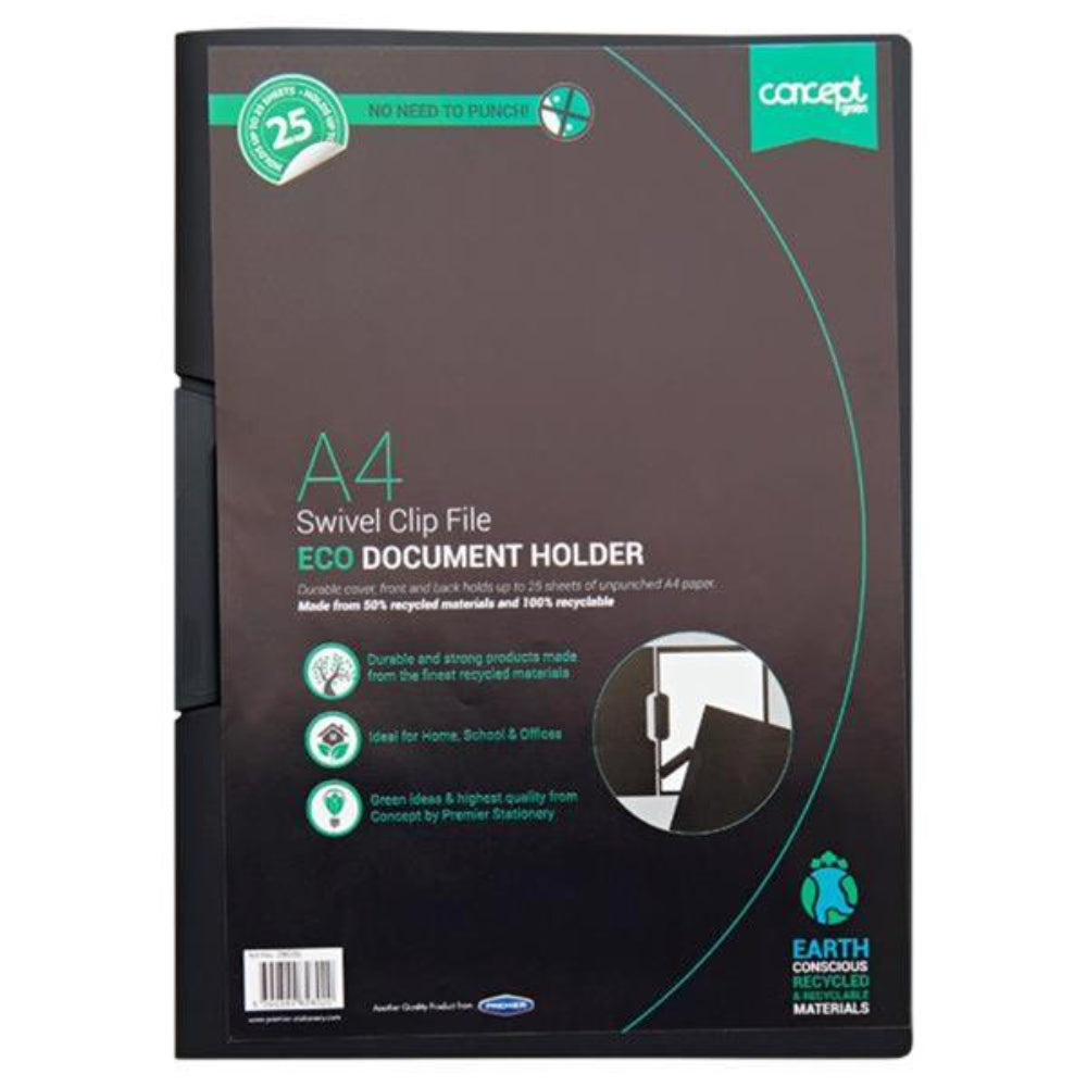 Concept Green A4 Eco Swivel Clip File - 25 Sheet Document Holder-Report & Clip Files-Concept Green|StationeryShop.co.uk
