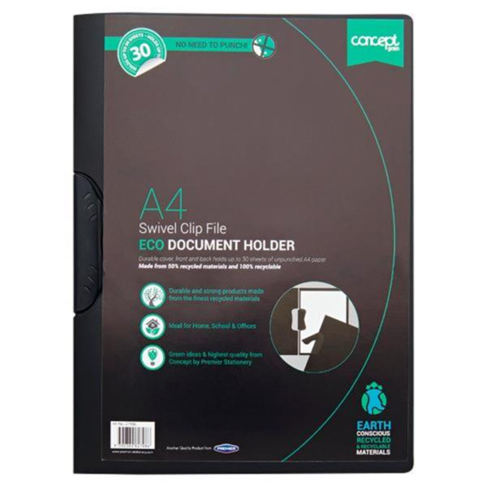 Concept Green A4 Eco Swivel Clip File - 30 Sheet Document Holder-Report & Clip Files-Concept Green | Buy Online at Stationery Shop