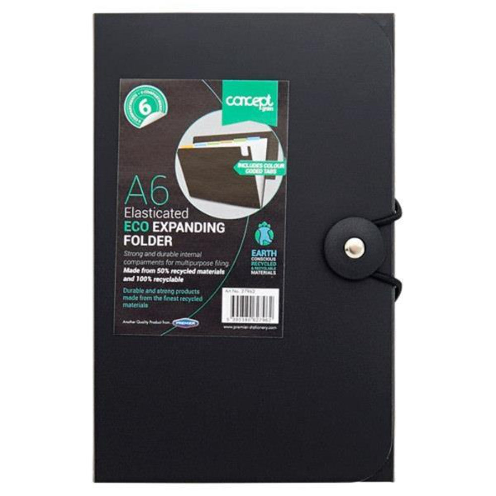 Concept Green A6 Eco Elasticated Expanding Folder-Expanding Files & Portfolios-Concept Green | Buy Online at Stationery Shop