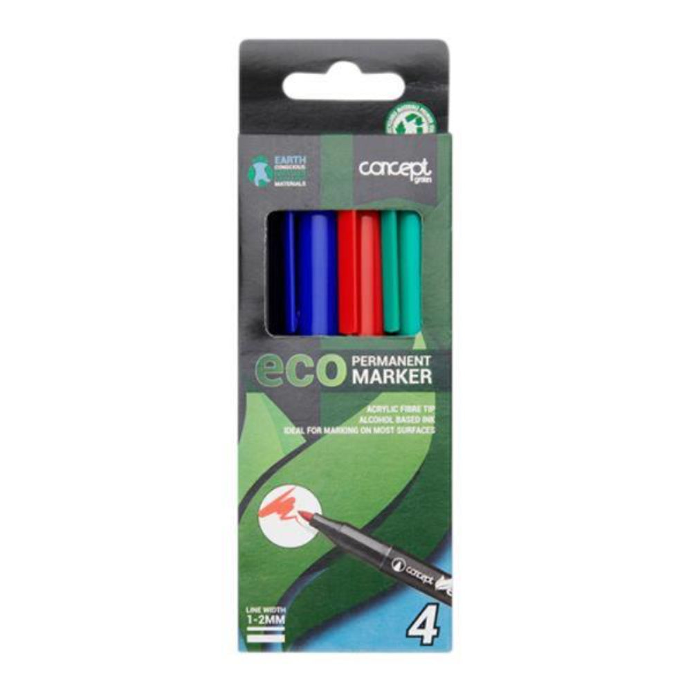 Concept Green Eco Bullet Tip Permanent Markers - Line Width 1-2mm - Box of 4 | Stationery Shop UK
