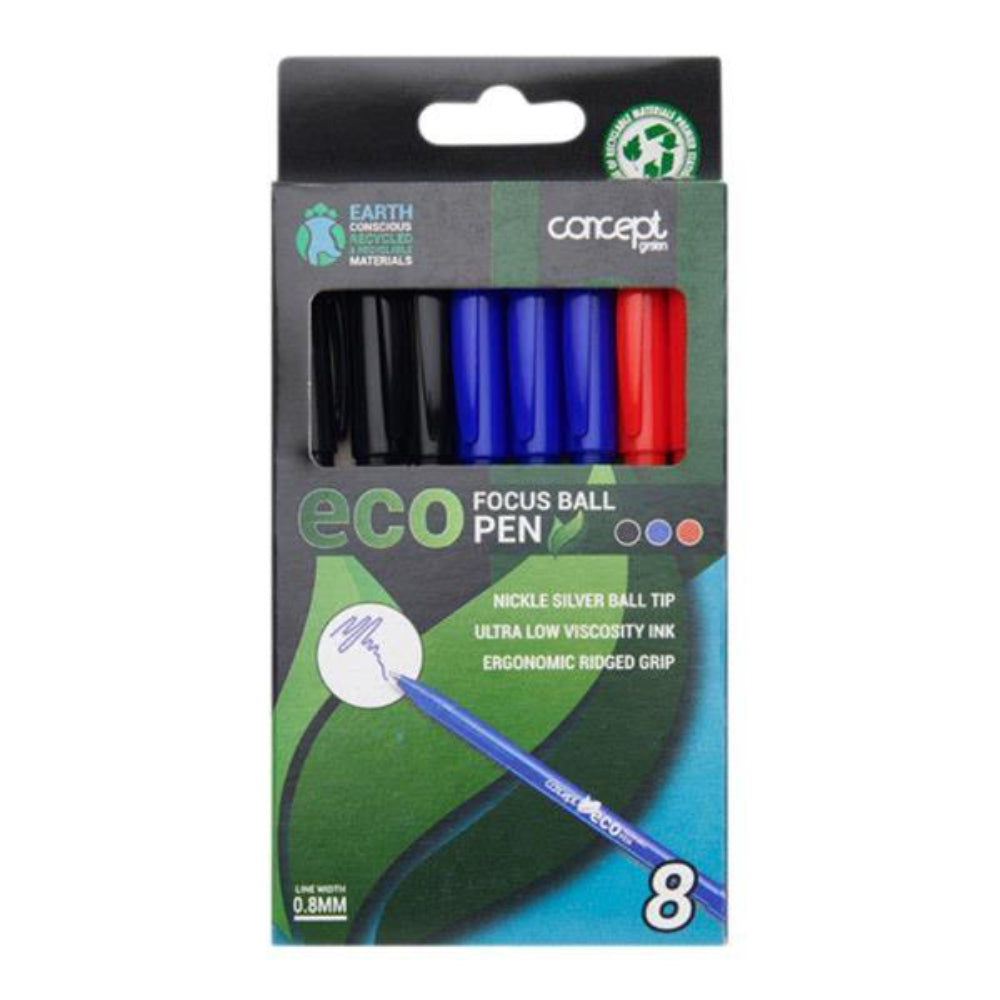 Concept Green Eco Focus 0.8mm Ballpoint Pens - Box of 8 | Stationery Shop UK