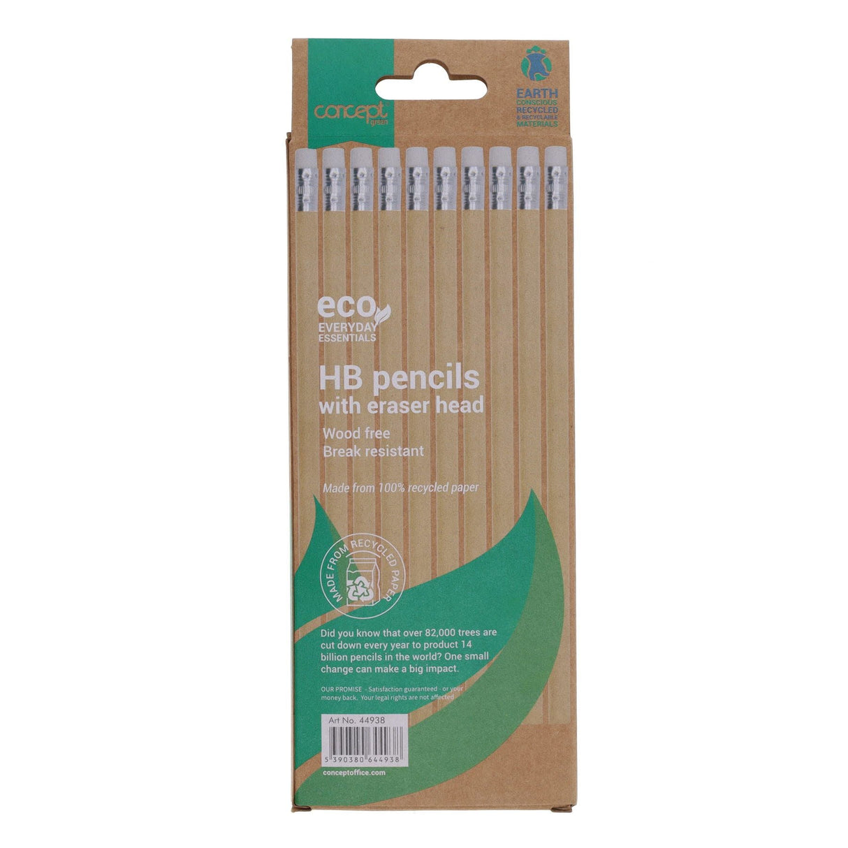 Concept Green HB Pencils with Eraser - Pack of 10 | Stationery Shop UK