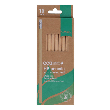 Concept Green HB Pencils with Eraser - Pack of 10 | Stationery Shop UK