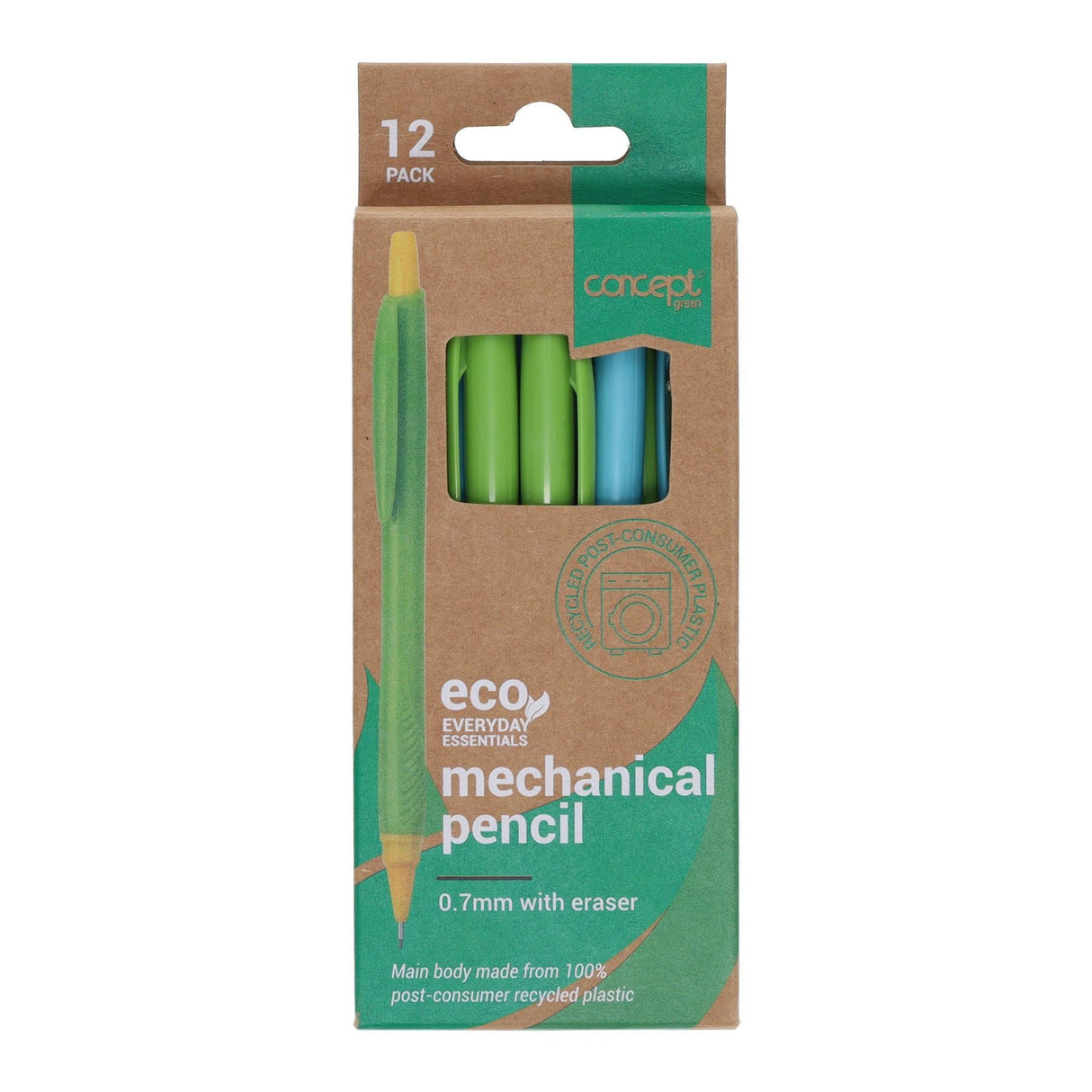 Concept Green Mechanical Pencils With Eraser - 0.7mm - Pack of 12 | Stationery Shop UK