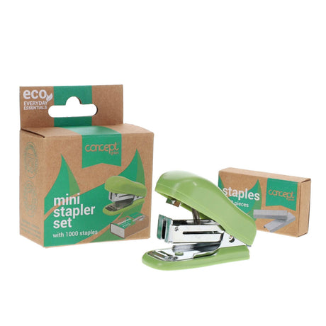Concept Green Mini Stapler Set - 26/6 with 1000 Staples | Stationery Shop UK