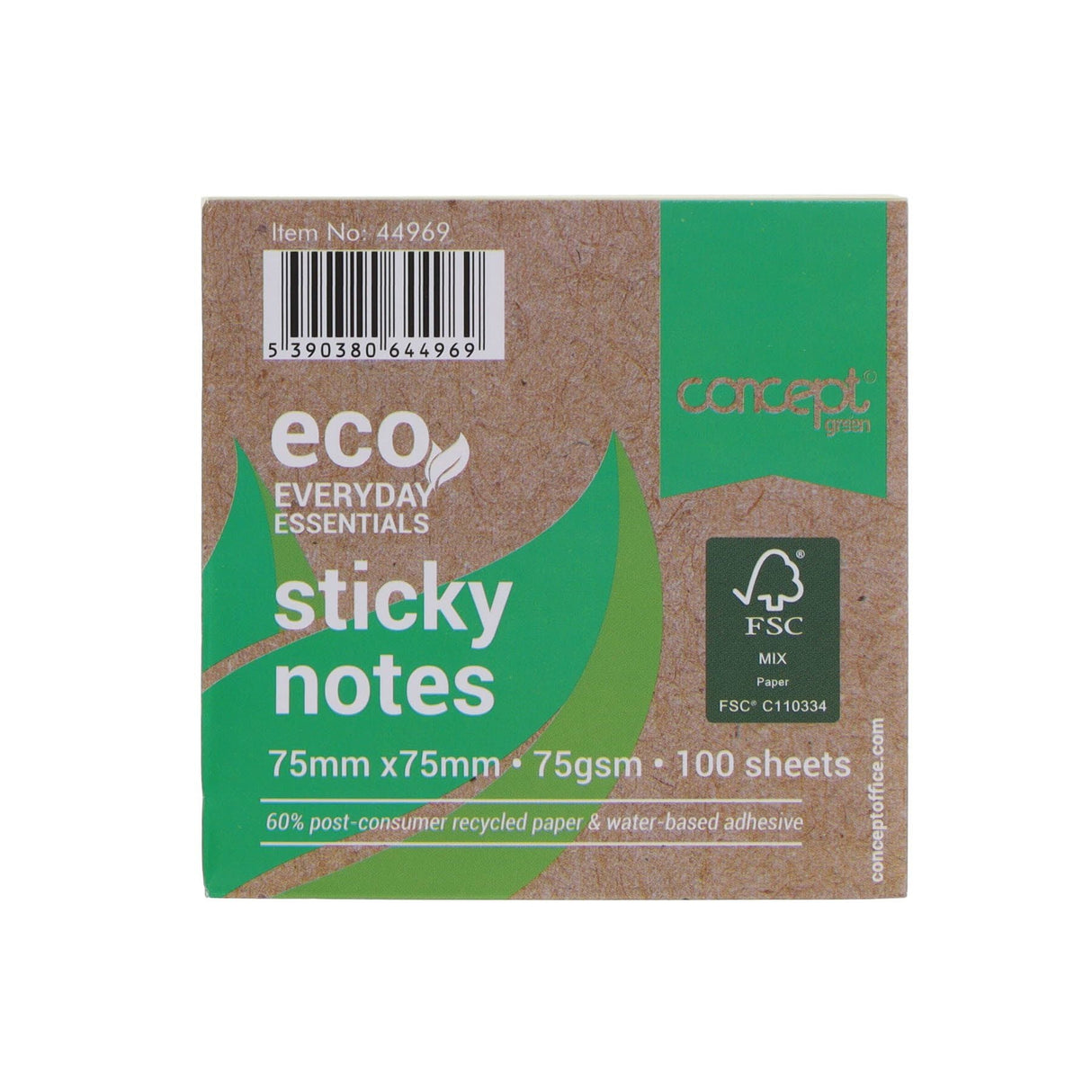 Concept Green Sticky Notes - 75X75mm - 100 Sheets | Stationery Shop UK
